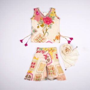 Vibali Floral Cream Festive Gharara Set