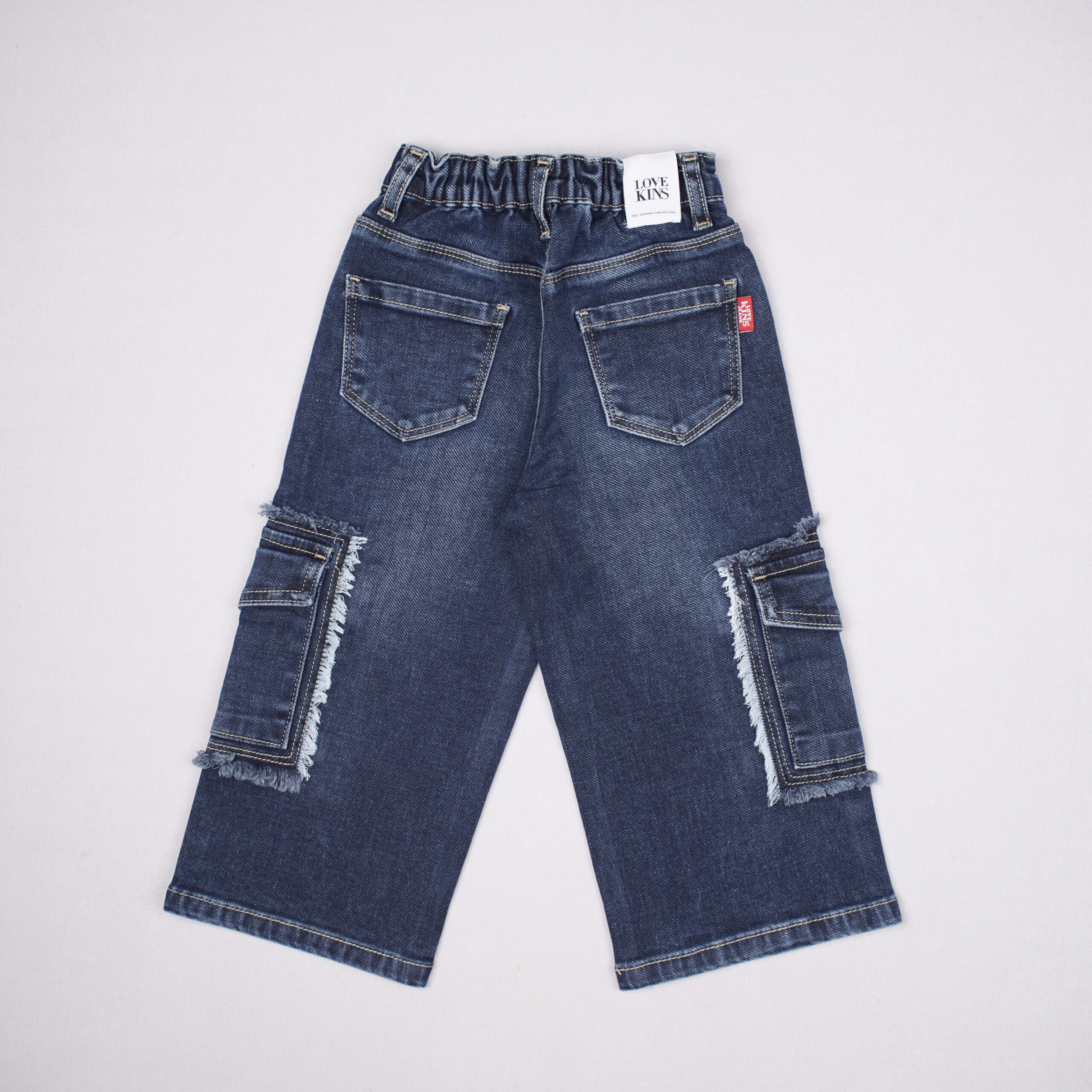 Lovekins High-Rise Fringed Cargo Denim Jeans for Kids