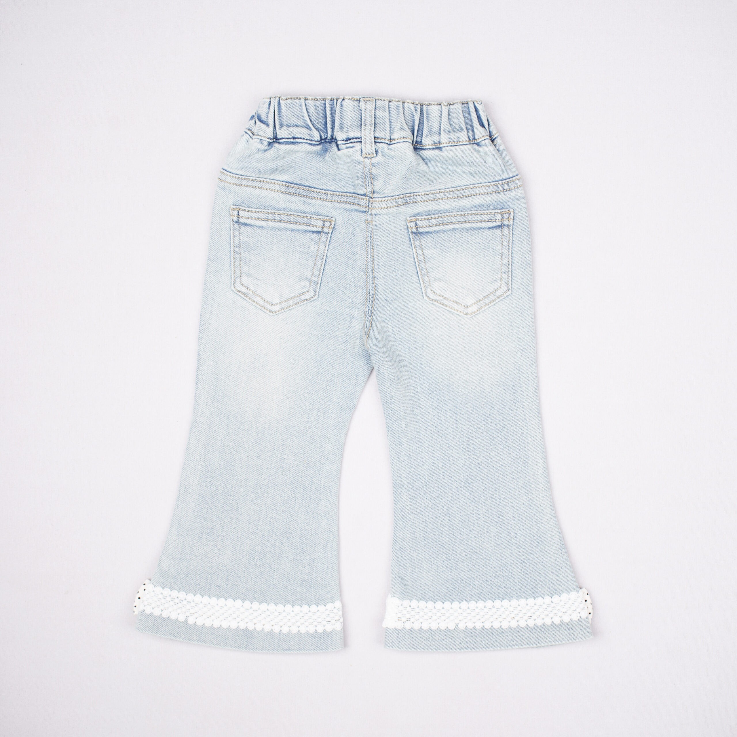 Urbantots Lace & Polka Dot Bow Flare Denim Jeans for Kids