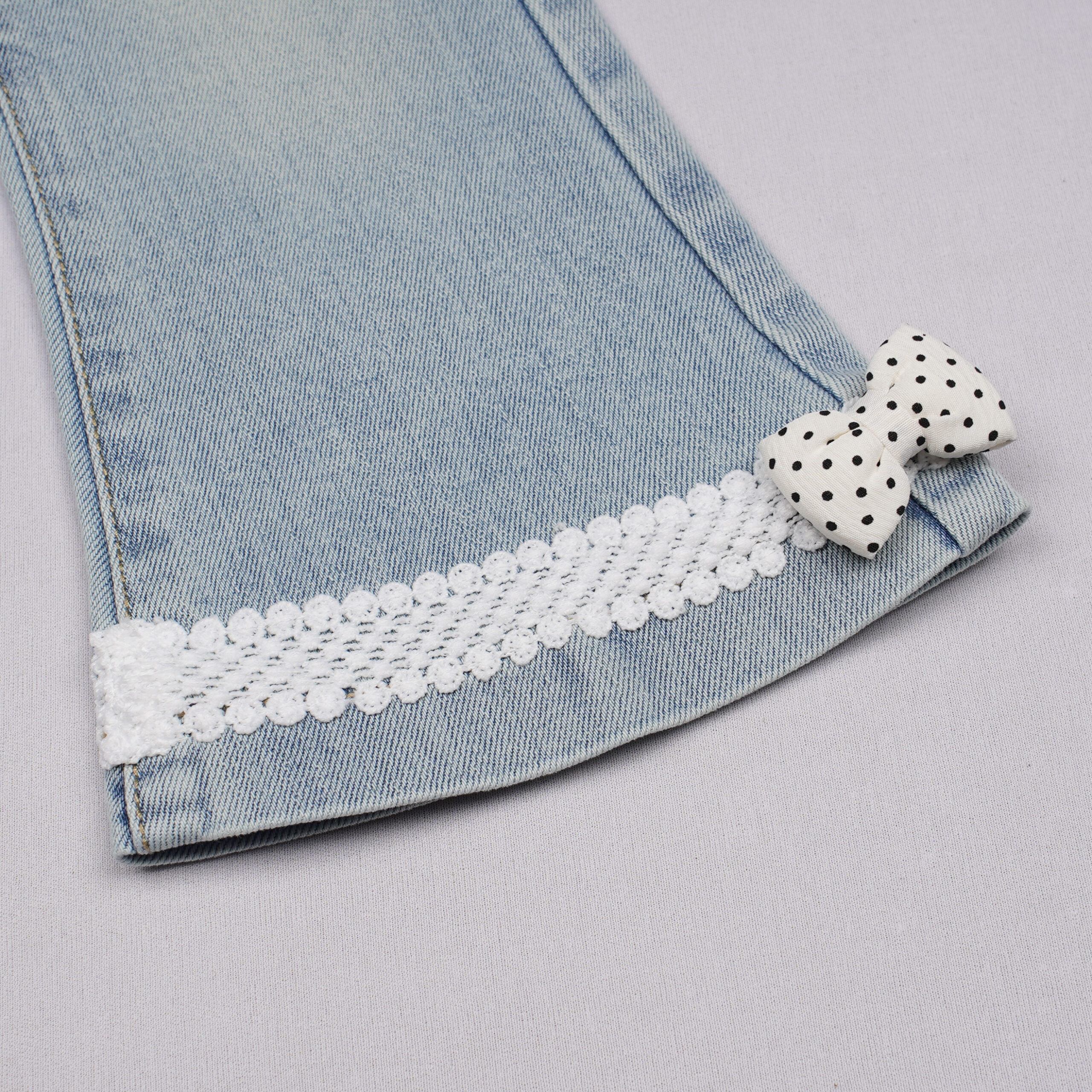 Urbantots Lace & Polka Dot Bow Flare Denim Jeans for Kids