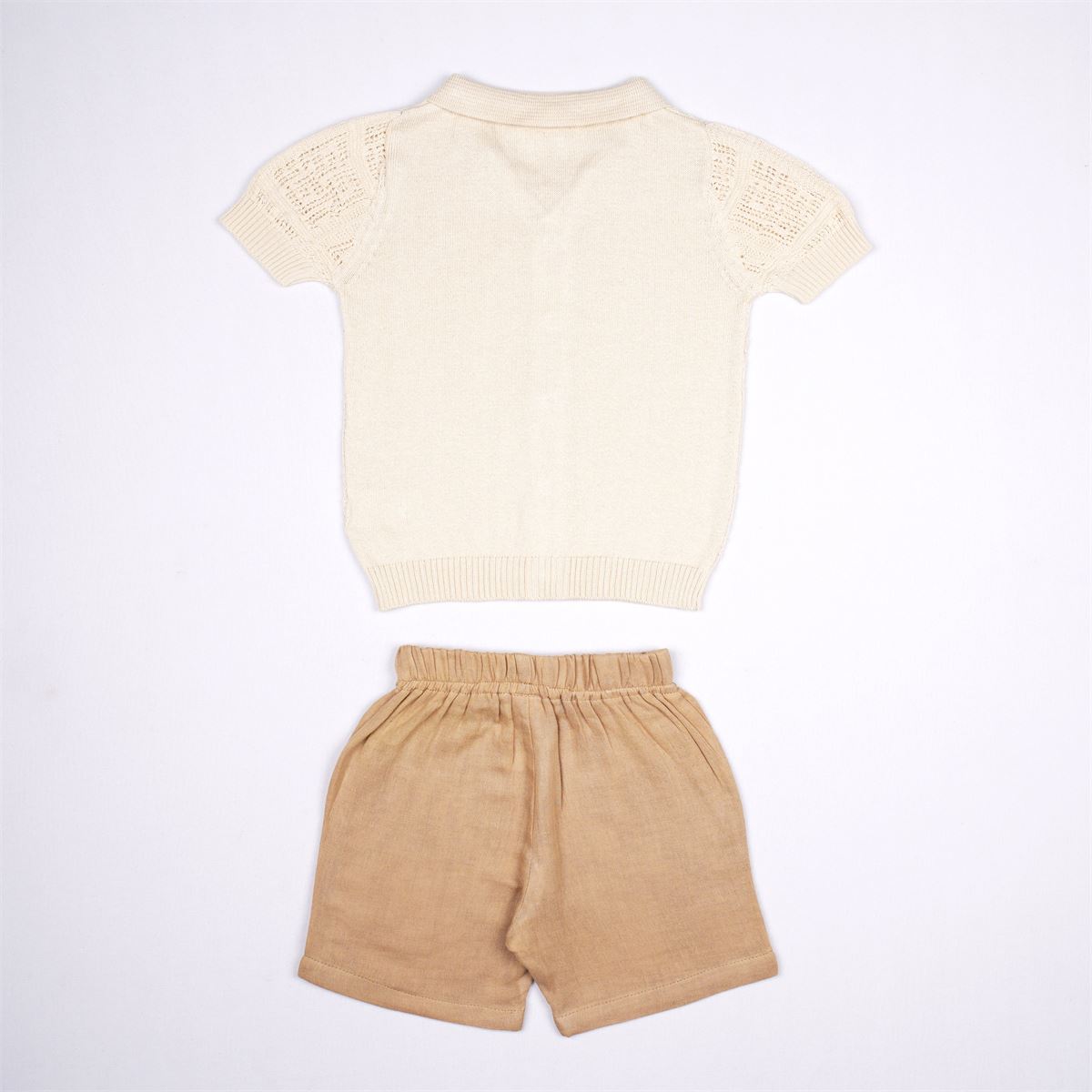 Toffyhouse Cream Open-Knit Shirt and Beige Shorts Set