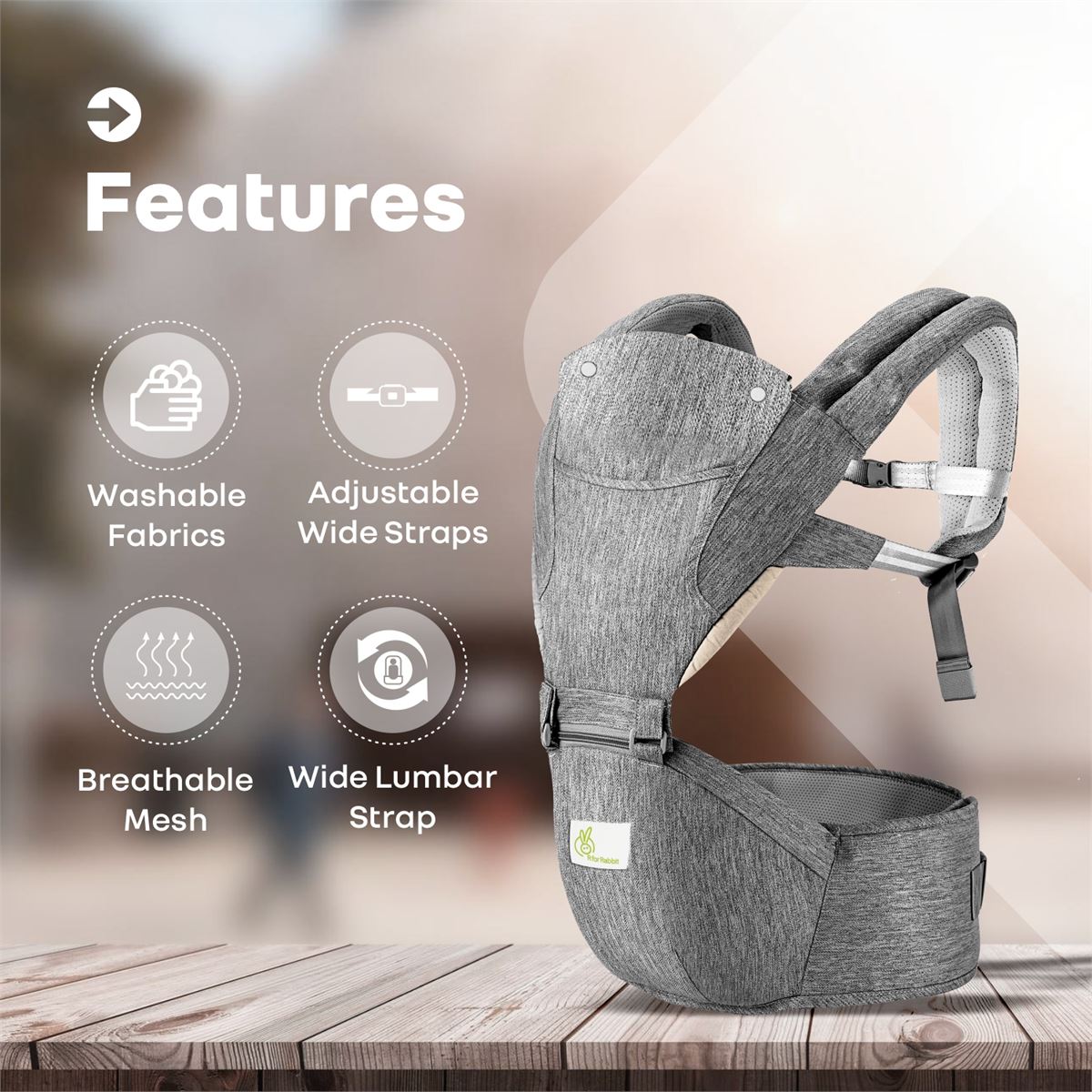 R for Rabbit Ergonomic Baby Carrier (Grey Melange)