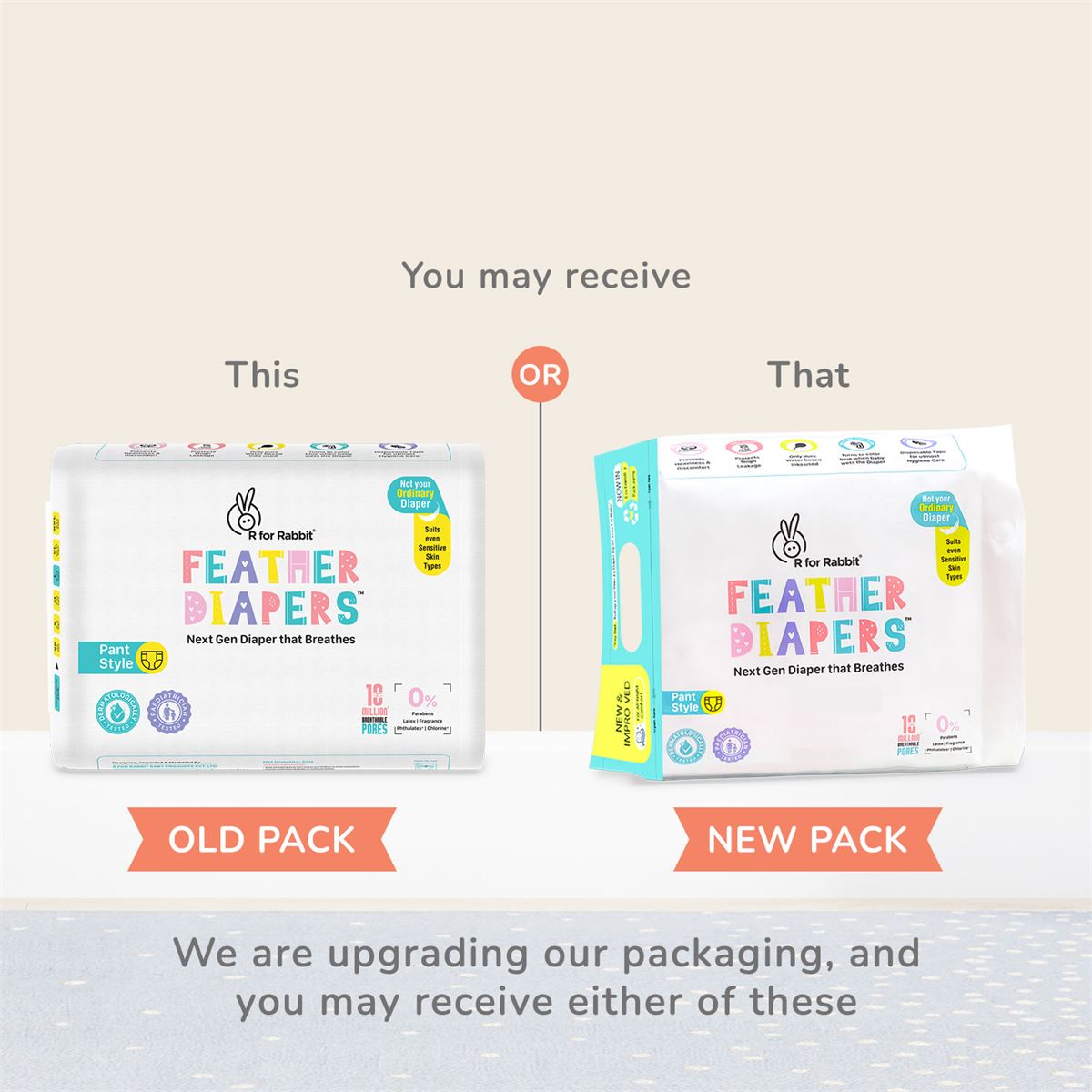 R For Rabbit Feather Diaper XL pack of 46