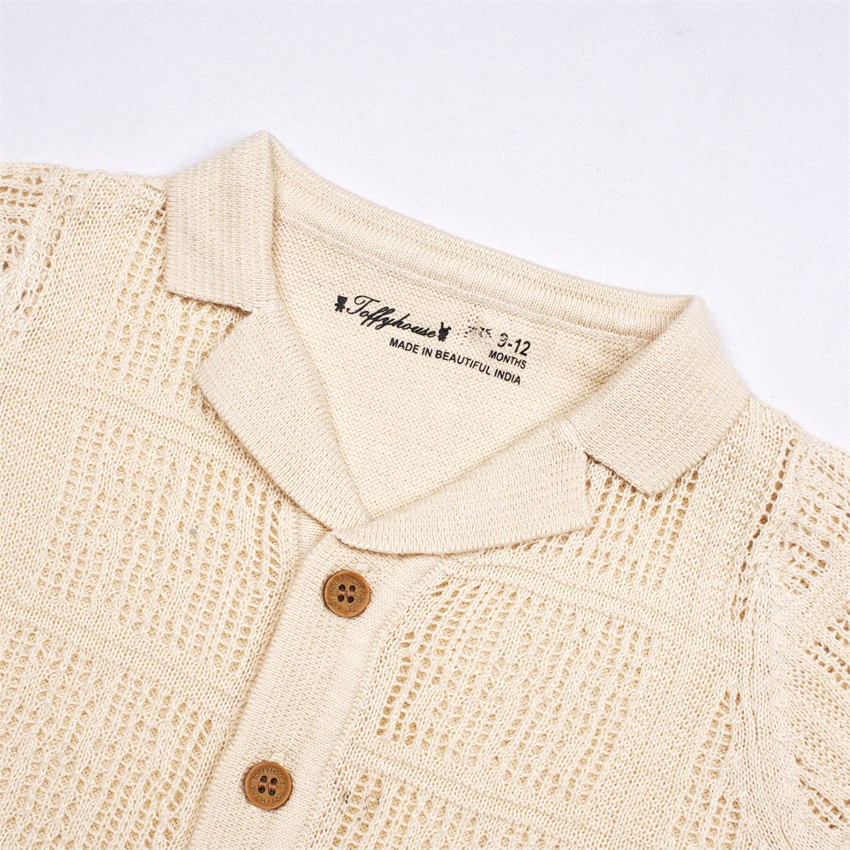 Toffyhouse Cream Open-Knit Shirt and Beige Shorts Set